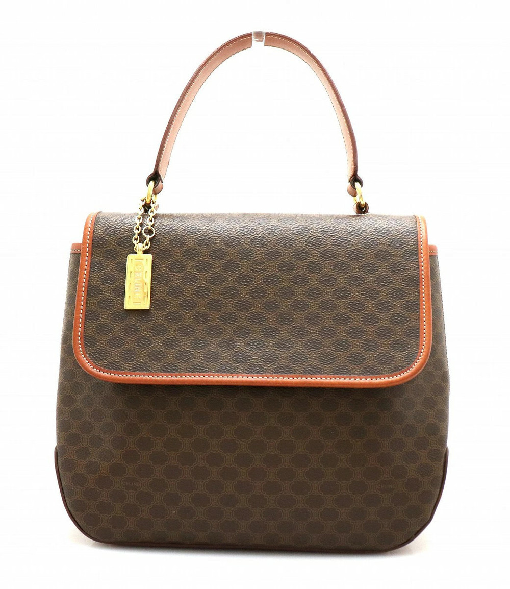Celine Macadam Tote Bag Handbag Leather Brown Dark